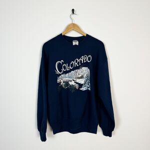 VTG 90s Colorado Winter Christmas Snow Bird Navy Crewneck Sweater